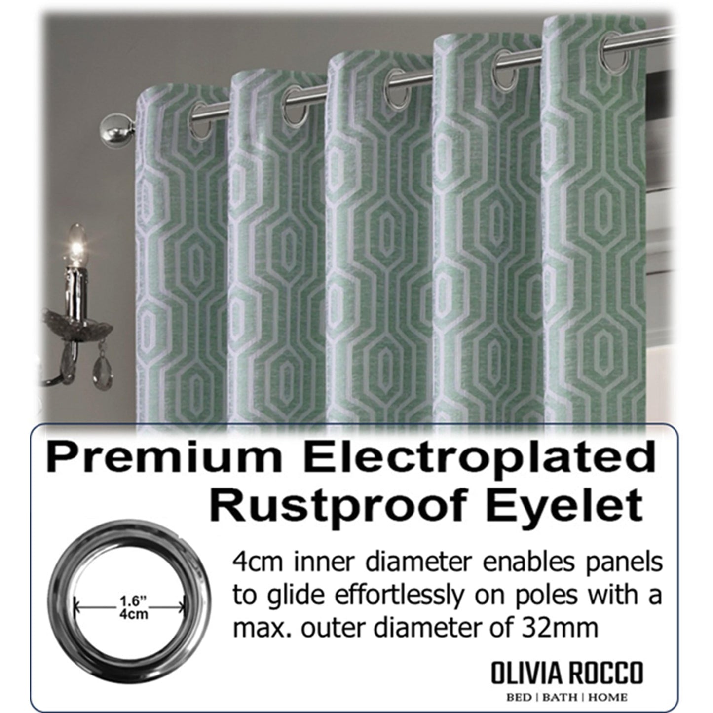 OLIVIA ROCCO Paris Eyelet Jacquard Curtains Sage Green Geometric Pattern Thermal Insulated Light Blocking For Bedroom Lounge