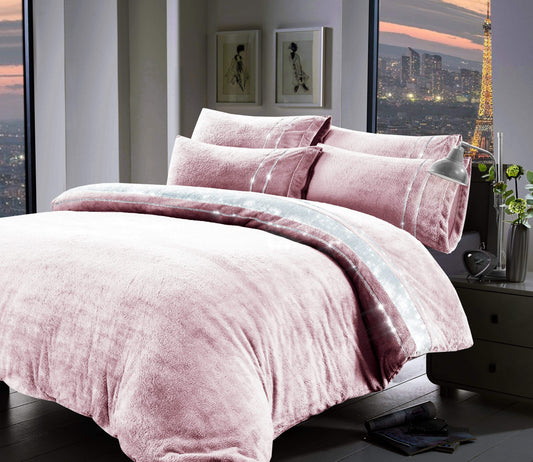 Paris Glitz Teddy Fleece Duvet Set Diamante Detailing Super Soft Faux Fur