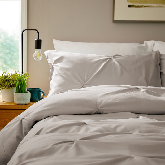 OLIVIA ROCCO Pintuck Natural Microfibre Duvet Cover Set With Pillowcases, Breathable Easy Care, Machine Washable Bedding
