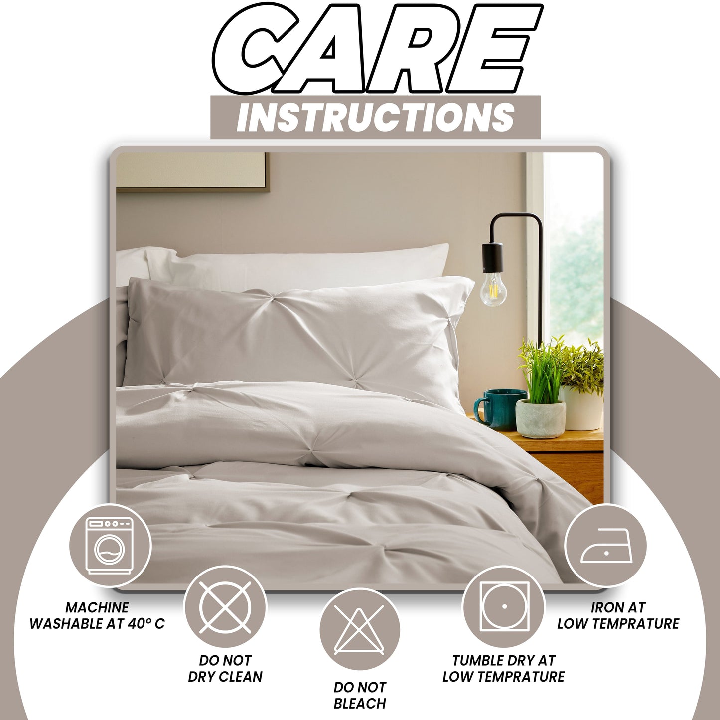 OLIVIA ROCCO Pintuck Natural Microfibre Duvet Cover Set With Pillowcases, Breathable Easy Care, Machine Washable Bedding