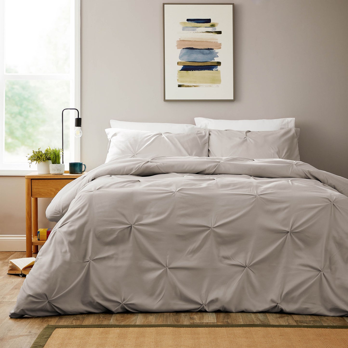 OLIVIA ROCCO Pintuck Natural Microfibre Duvet Cover Set With Pillowcases, Breathable Easy Care, Machine Washable Bedding