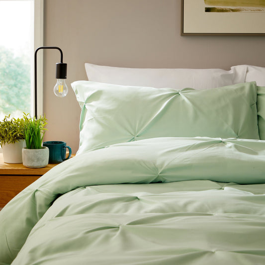 OLIVIA ROCCO Pintuck Sage Green Microfibre Duvet Cover Set With Pillowcases Easy Care Breathable Machine Washable Bedding