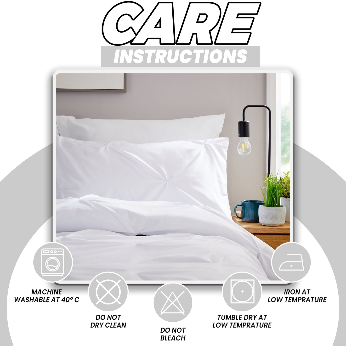 OLIVIA ROCCO Pintuck White Microfibre Duvet Cover Set With Pillowcases Breathable Easy Care All Season Soft Finish Bedding