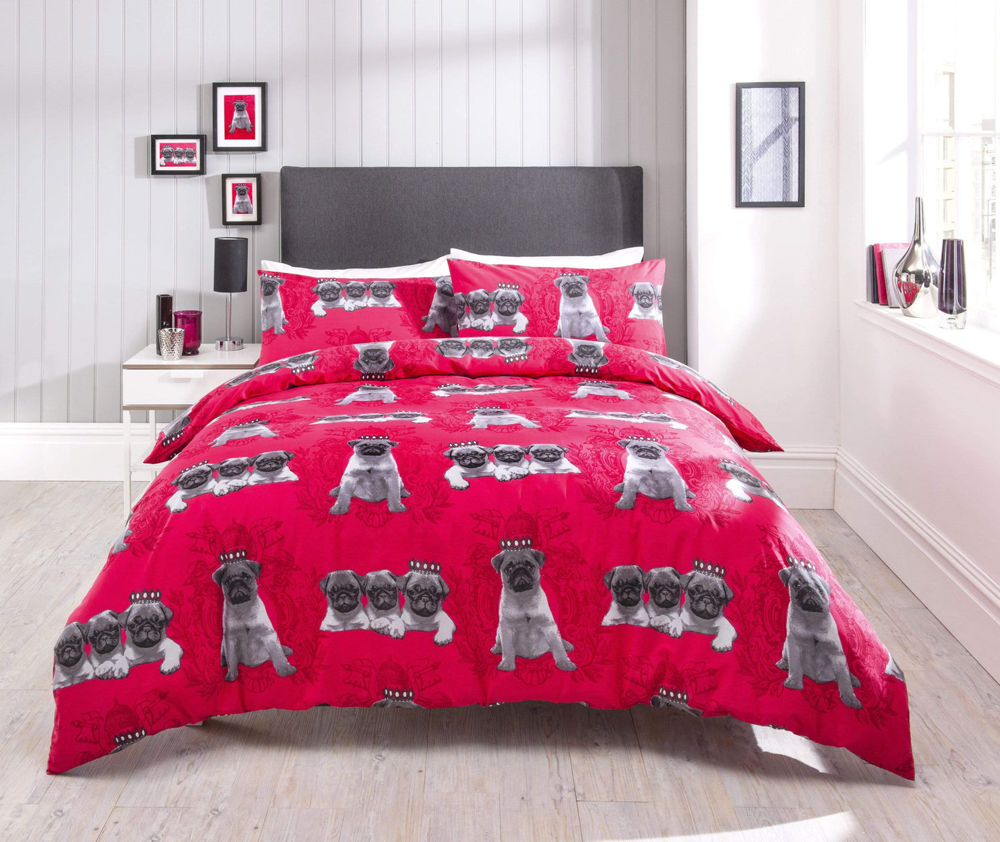 OLIVIA ROCCO Pugs Duvet Cover Set Cotton Rich Bedding With Bold Vibrant Colours Available In Single, Double And King Sizes