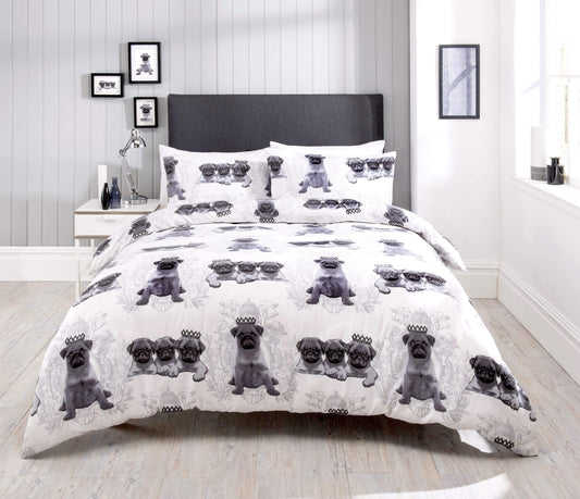 OLIVIA ROCCO Pugs Duvet Cover Set Cotton Rich Bedding With Bold Vibrant Colours Available In Single, Double And King Sizes