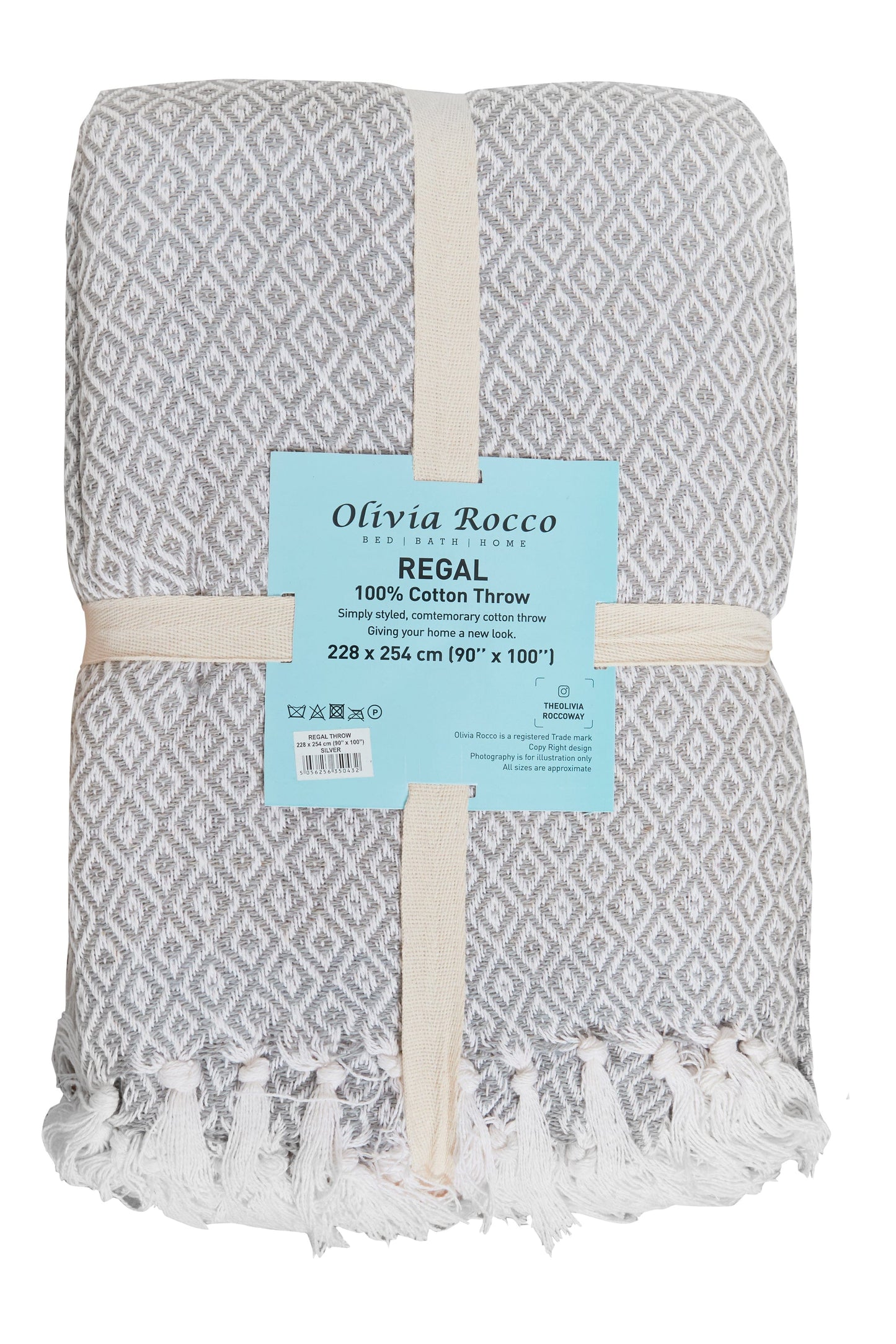 OLIVIA ROCCO Regal Handwoven Pure Cotton Throw Blanket Diamond Geometric Pattern Eco-Friendly Durable Bedspread Sofa Cover Multiple Sizes