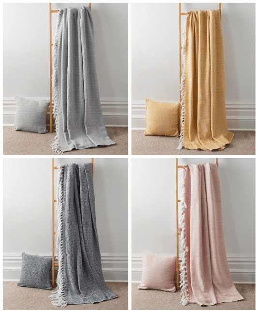 OLIVIA ROCCO Regal Handwoven Pure Cotton Throw Blanket Diamond Geometric Pattern Eco-Friendly Durable Bedspread Sofa Cover Multiple Sizes
