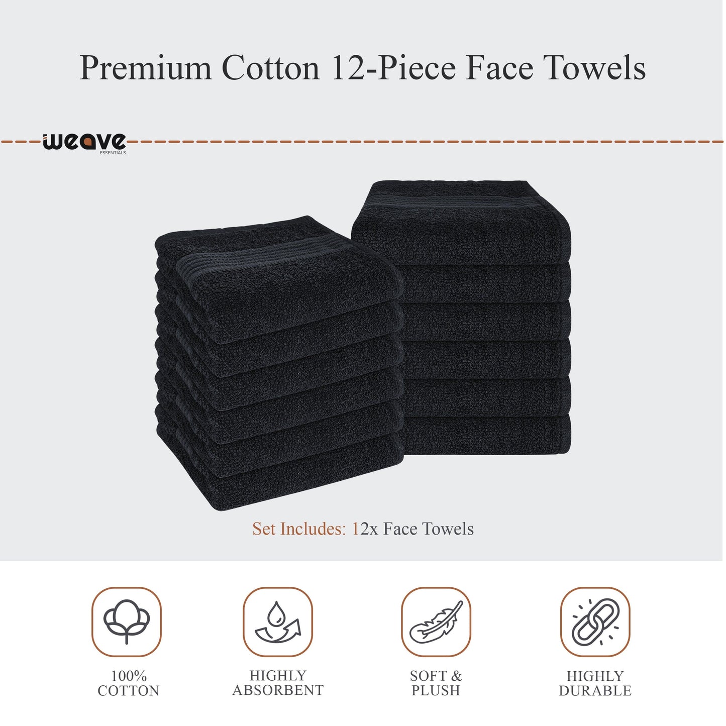 OLIVIA ROCCO Rhodes Towel Black 100 Percent Cotton Hotel Quality Super Absorbent Hand Towels Sheets Face Cloths Set Machine Washable