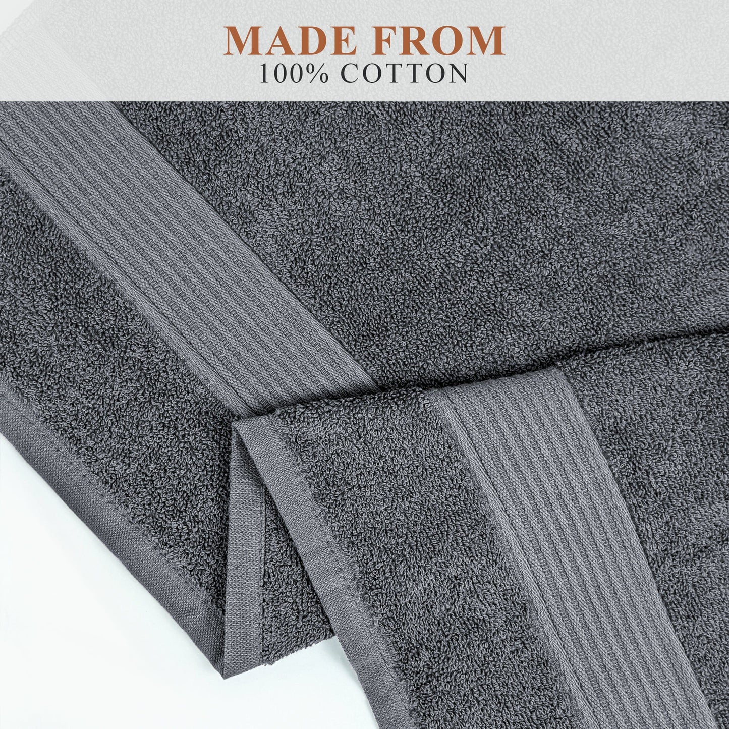 OLIVIA ROCCO Rhodes Towel Grey 100 Percent Cotton Hotel Quality Soft Super Absorbent Hand Bath Towels Sheets Face Cloths Set Includes Washcloths