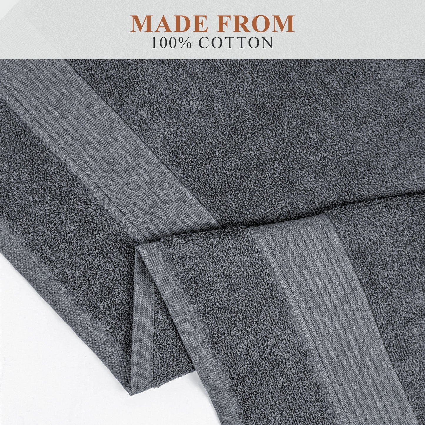 OLIVIA ROCCO Rhodes Towel Grey 100 Percent Cotton Hotel Quality Soft Super Absorbent Hand Bath Towels Sheets Face Cloths Set Includes Washcloths
