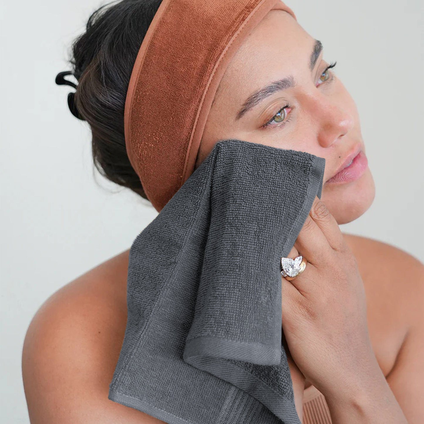 OLIVIA ROCCO Rhodes Towel Grey 100 Percent Cotton Hotel Quality Soft Super Absorbent Hand Bath Towels Sheets Face Cloths Set Includes Washcloths