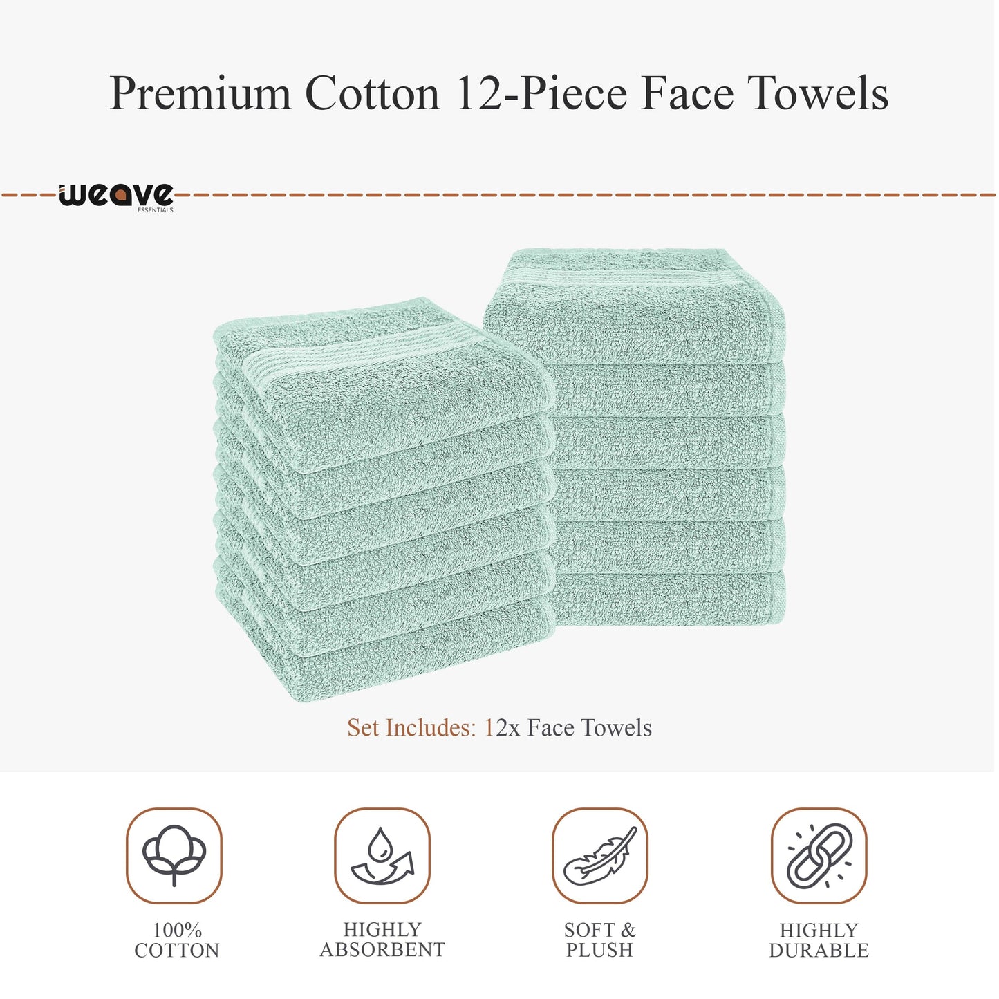 OLIVIA ROCCO Rhodes Towel Seafoam 100 Percent Cotton Hotel Quality Soft Super Absorbent Hand Towels Sheets And Face Cloths