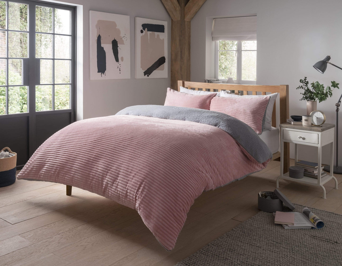 Ribbed Fleece Reversible Teddy Duvet Set