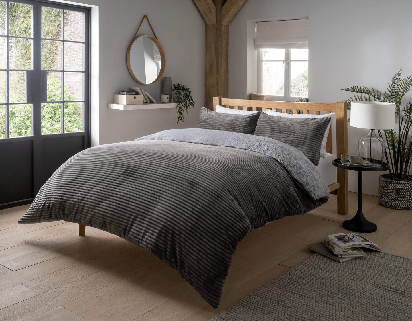Ribbed Fleece Reversible Teddy Duvet Set