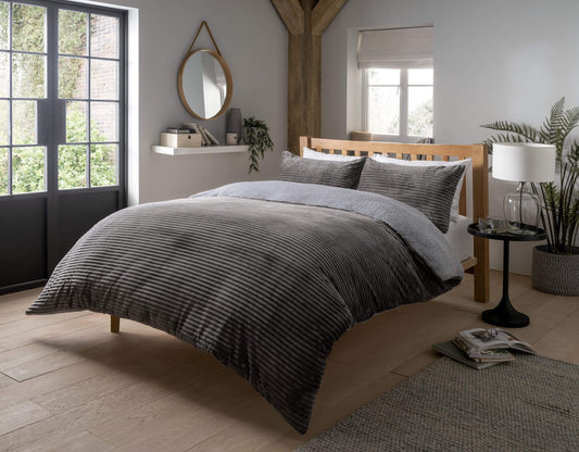 Ribbed Fleece Reversible Teddy Duvet Set