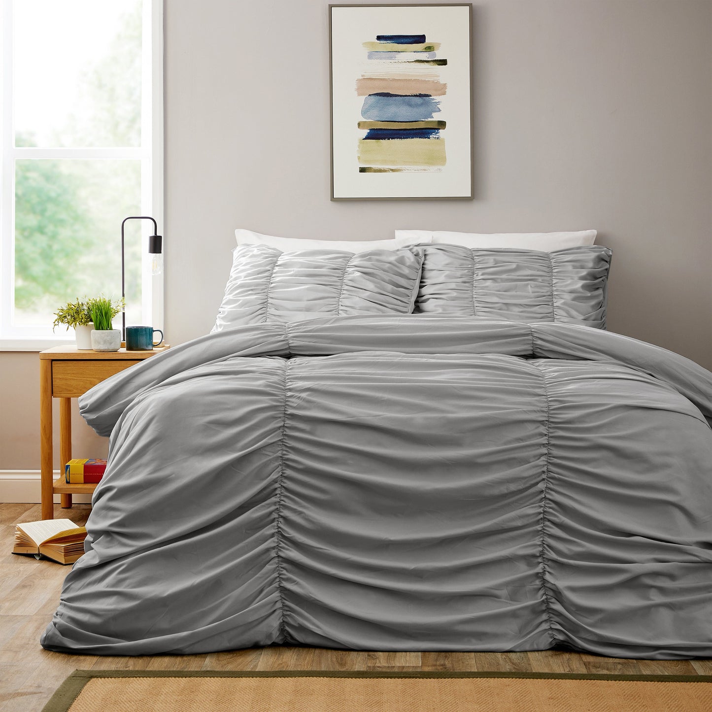 OLIVIA ROCCO Textured Pintuck Ruffles Pleated Microfibre Duvet Cover Set With Pillowcases Soft Breathable Easy Care Bedding