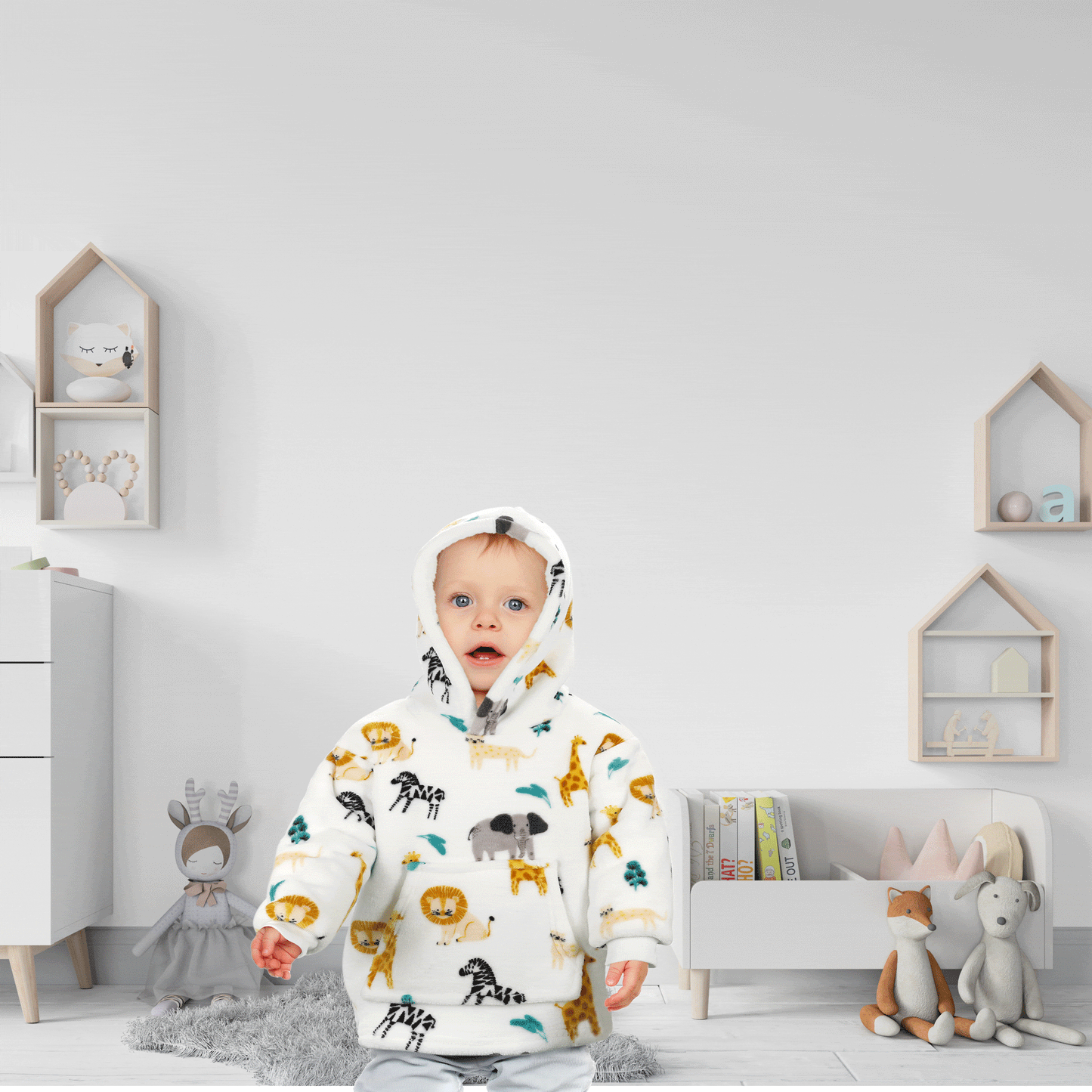 OLIVIA ROCCO Daisy Dreamer Kids Hoodie Blanket Safari Sloth Wearable Sweatshirt For Toddlers 0-4 Unisex With Kangaroo Pocket And Soft Fleece Lining