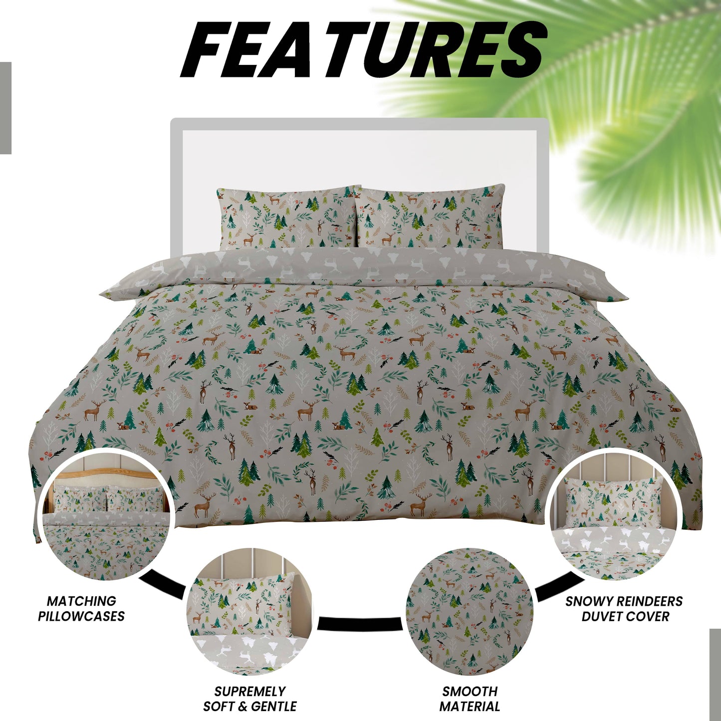 OLIVIA ROCCO Snowy Reindeers Reversible Duvet Cover Set With Pillowcases Polycotton Bedding For Year Round Comfort And Cozy Nights