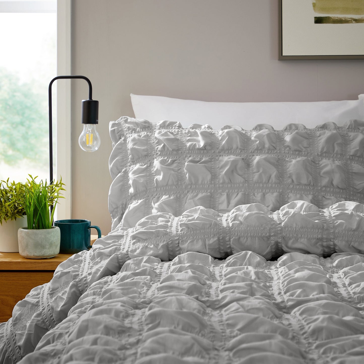OLIVIA ROCCO Soho Grey Microfibre Duvet Cover Set With Pillowcases Quilted Super Soft Easy Care Bedding Bed Linen Set Machine Washable