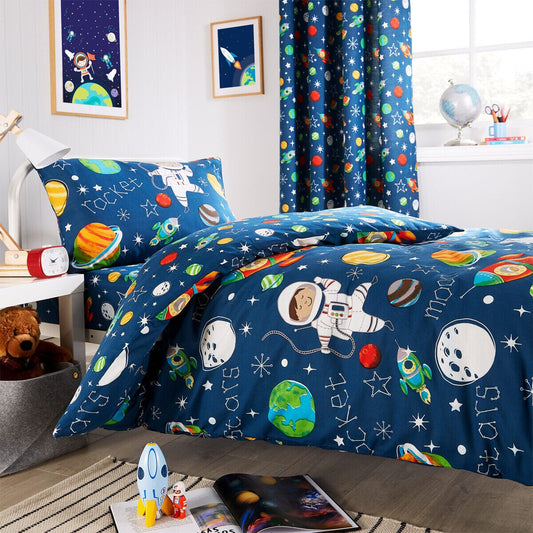 OLIVIA ROCCO Space Explorer Kids Duvet Cover Set With Pillowcase 100% Microfibre Space Themed Bedding For Boys And Girls Bedroom Decor