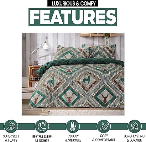 OLIVIA ROCCO Stag Printed Reversible Polycotton Duvet Cover Set Easy Care Single Double King Sizes Skye Collection With Hidden Zipper Closure