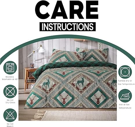 OLIVIA ROCCO Stag Printed Reversible Polycotton Duvet Cover Set Easy Care Single Double King Sizes Skye Collection With Hidden Zipper Closure