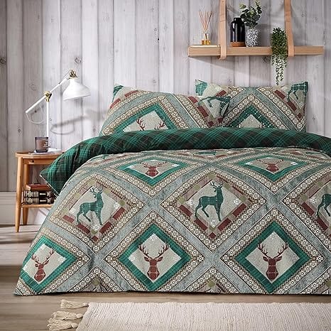 OLIVIA ROCCO Stag Printed Reversible Polycotton Duvet Cover Set Easy Care Single Double King Sizes Skye Collection With Hidden Zipper Closure