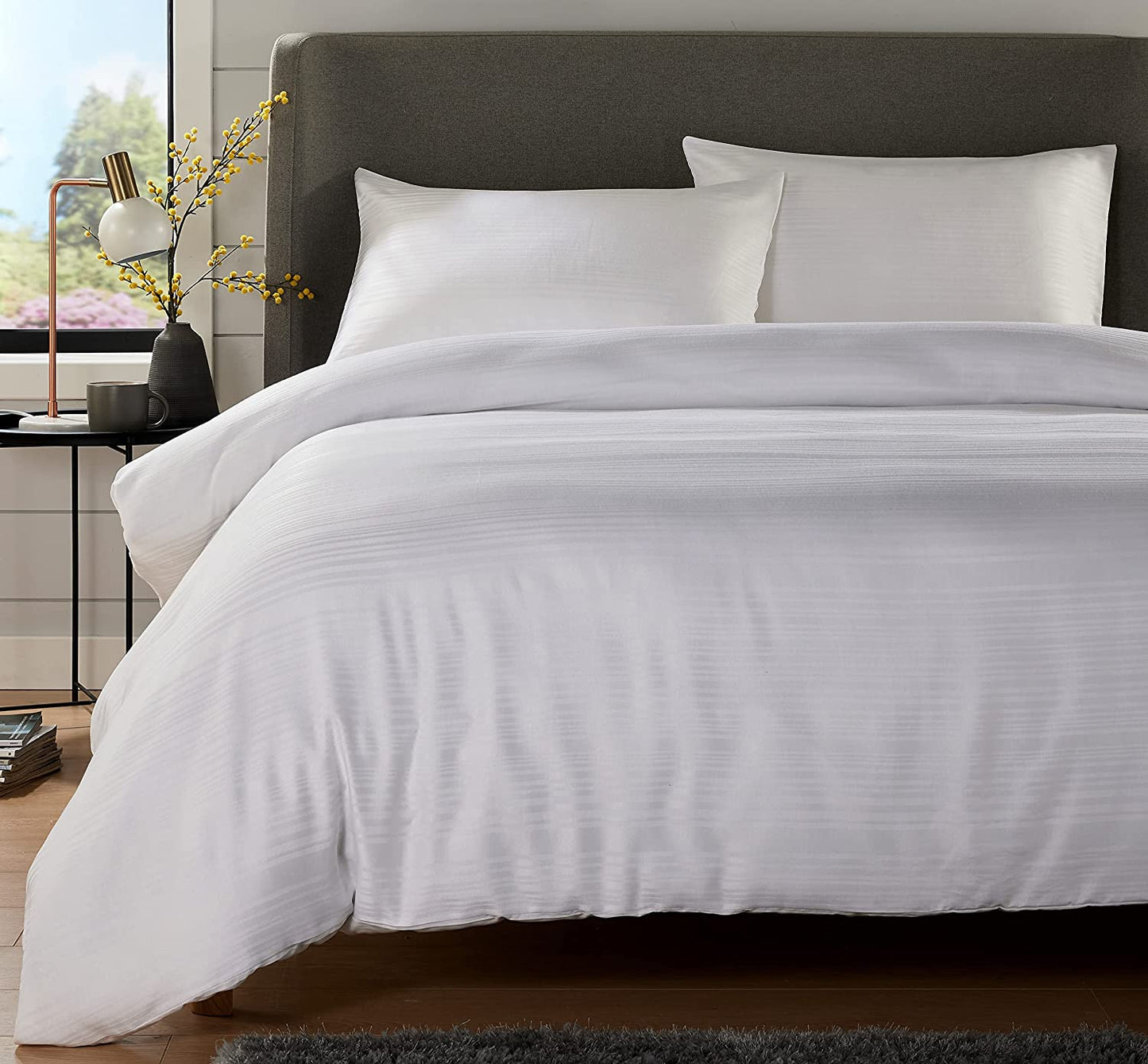 OLIVIA ROCCO Stripe Jacquard Reversible Cotton Blend Duvet Cover Set With Pillowcases, Eco Friendly Bedding In Multiple Sizes And Colours