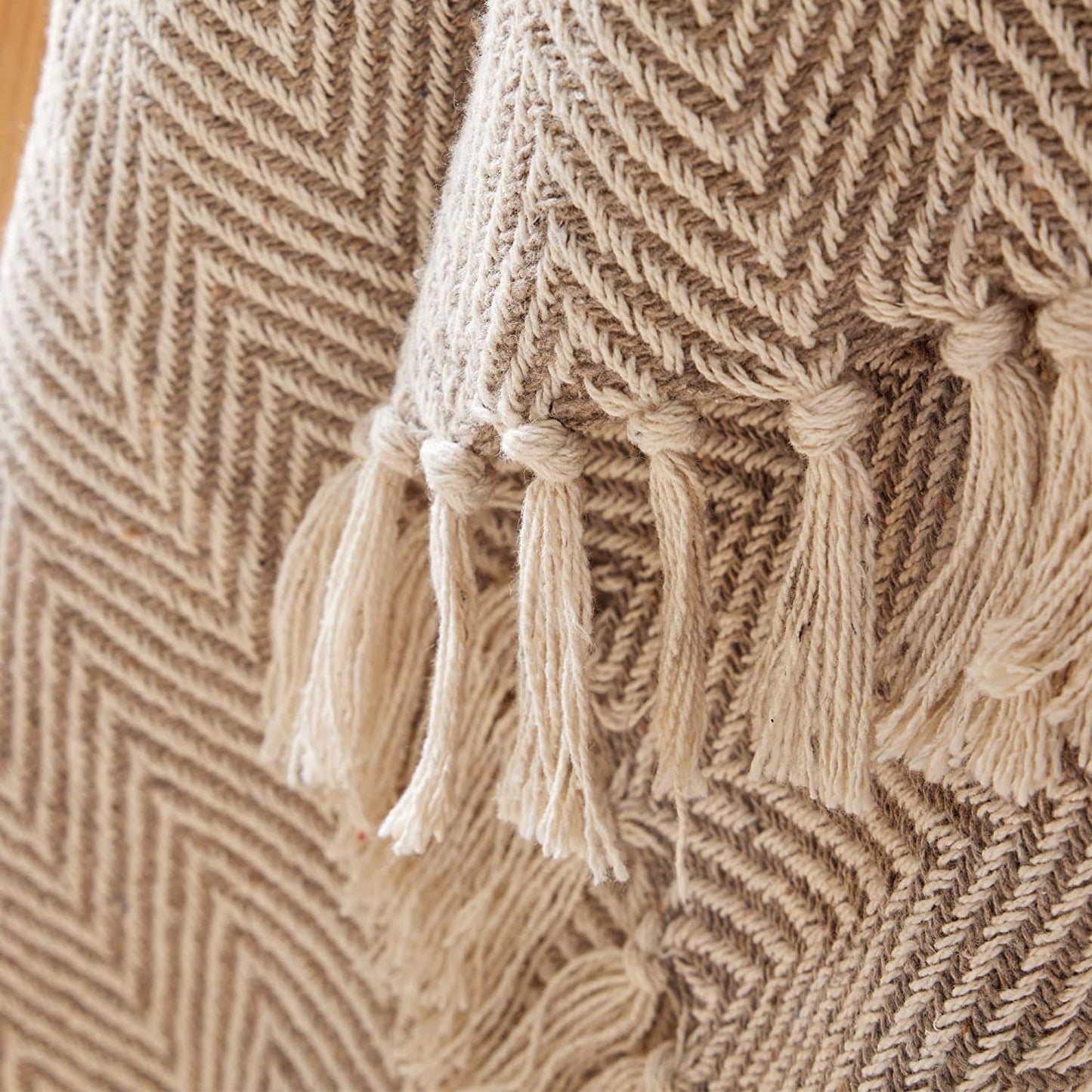 OLIVIA ROCCO Tangier Recycled Cotton Throw Blanket With Decorative Tassels Lightweight Cozy Eco Friendly For Sofa Bed Chair