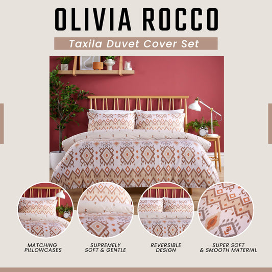 OLIVIA ROCCO Taxila Duvet Cover Set Easy Care Reversible Bedding with Pillowcases Super Soft Machine Washable Bed Linen for Bedroom Decor