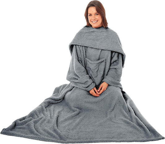 OLIVIA ROCCO Wearable TV Blanket With Sleeves And Pocket Ultra Soft Fleece 140x183 cm Multiple Colors For Lounging And Reading