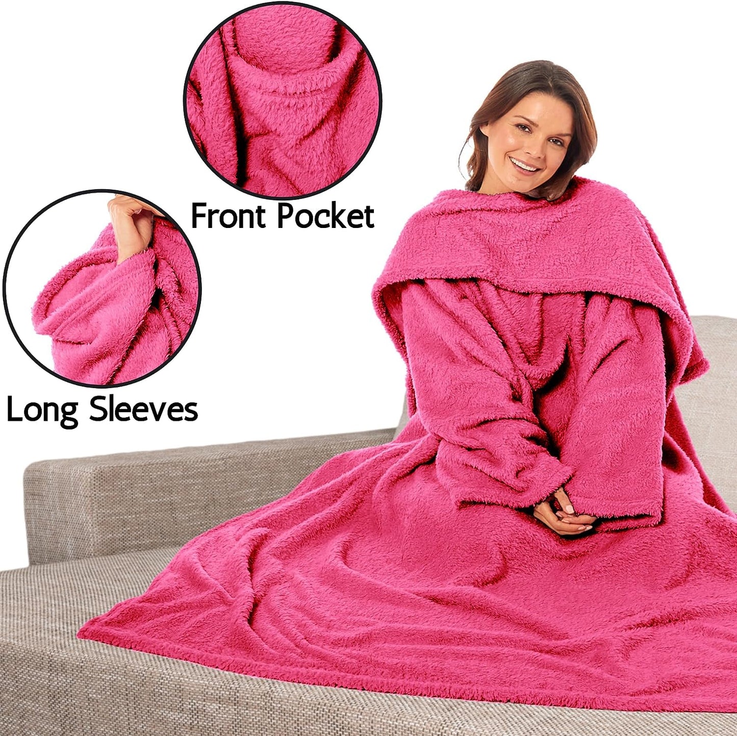 OLIVIA ROCCO Wearable TV Blanket With Sleeves And Pocket Ultra Soft Fleece 140x183 cm Multiple Colors For Lounging And Reading