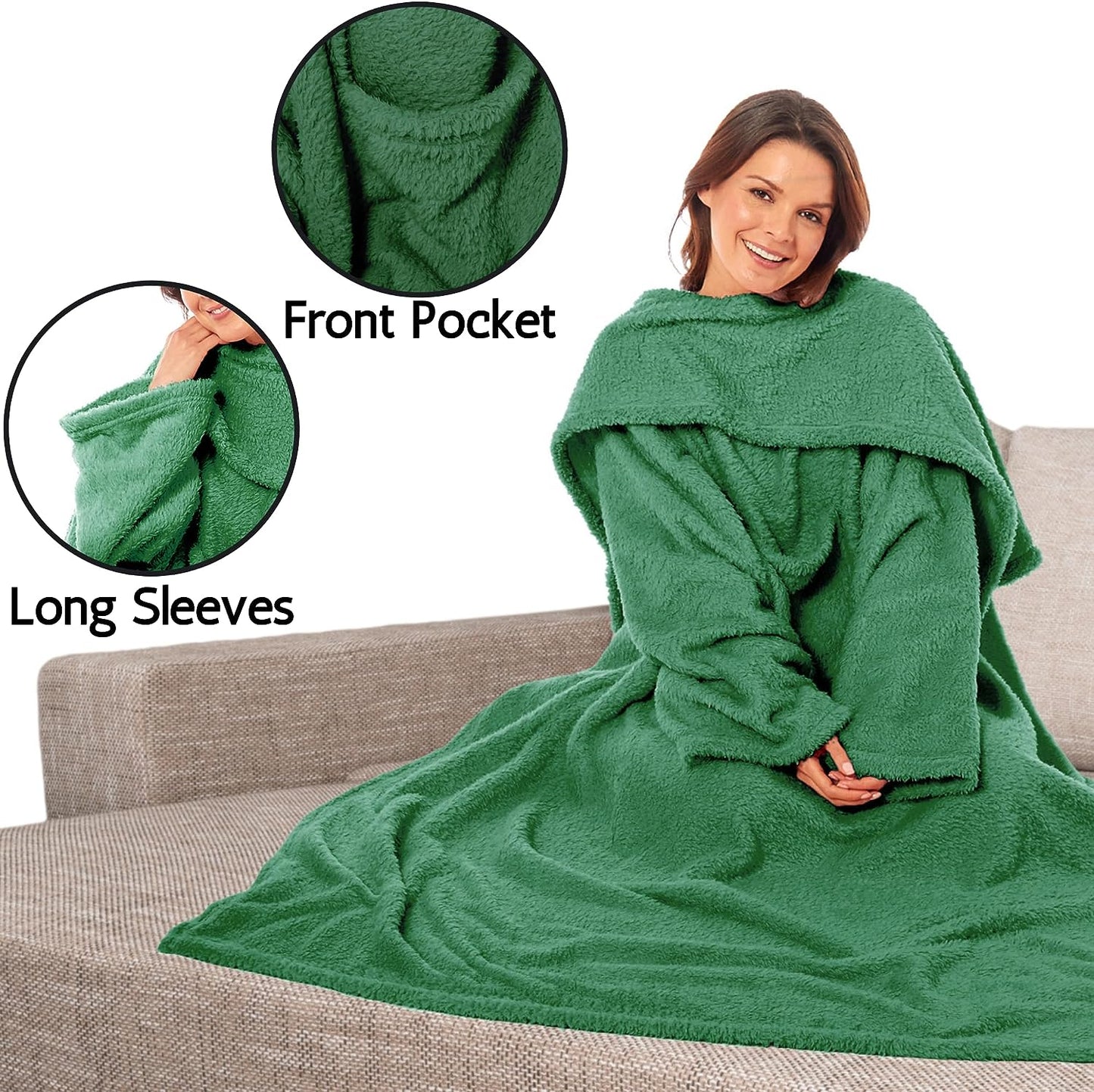 OLIVIA ROCCO Wearable TV Blanket With Sleeves And Pocket Ultra Soft Fleece 140x183 cm Multiple Colors For Lounging And Reading