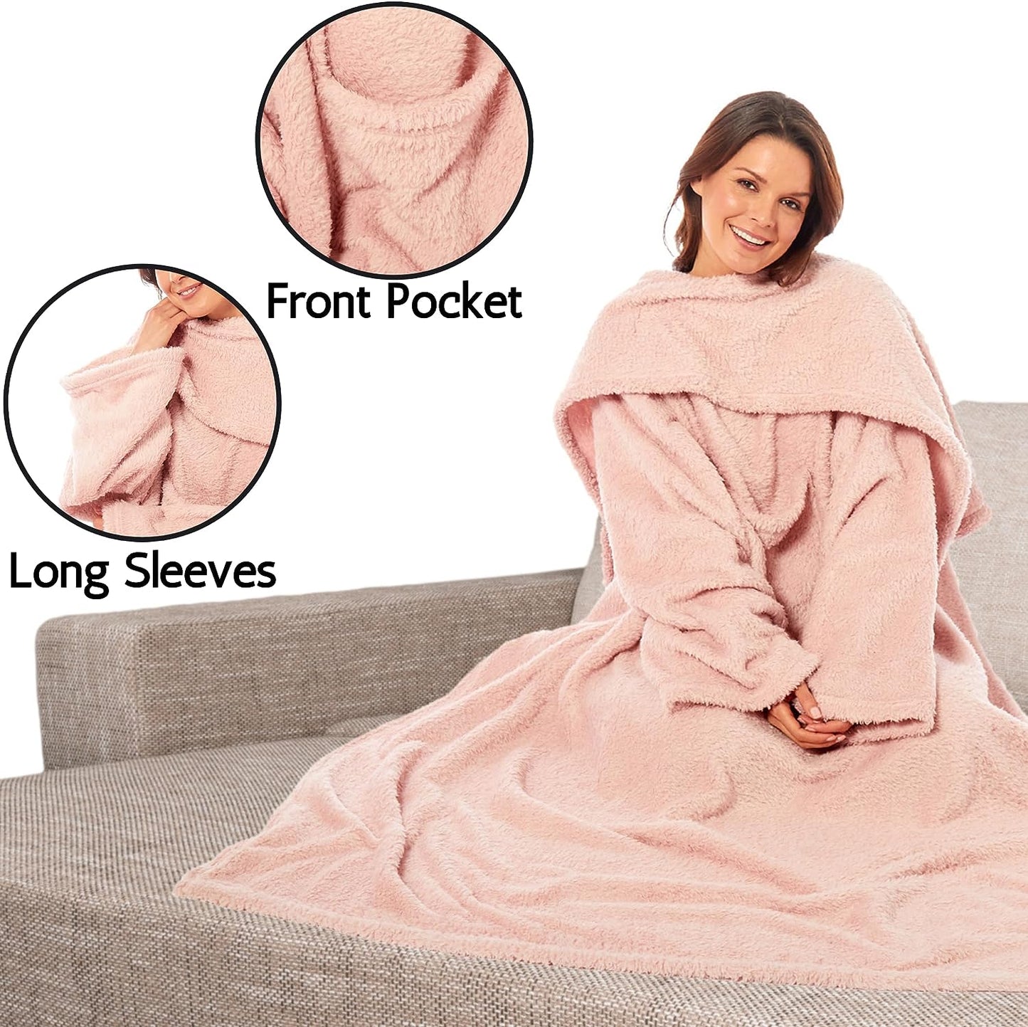 OLIVIA ROCCO Wearable TV Blanket With Sleeves And Pocket Ultra Soft Fleece 140x183 cm Multiple Colors For Lounging And Reading