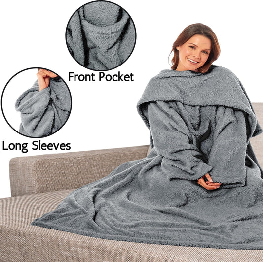 OLIVIA ROCCO Wearable TV Blanket With Sleeves And Pocket Ultra Soft Fleece 140x183 cm Multiple Colors For Lounging And Reading