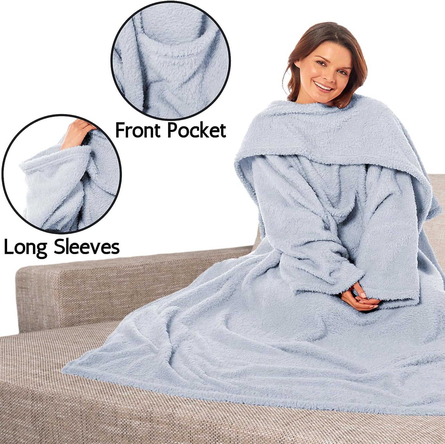OLIVIA ROCCO Wearable TV Blanket With Sleeves And Pocket Ultra Soft Fleece 140x183 cm Multiple Colors For Lounging And Reading