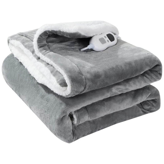 OLIVIA ROCCO Double Layer Electric Heated Throw Blanket Grey With Adjustable Heat Settings And Overheat Protection For Home Use