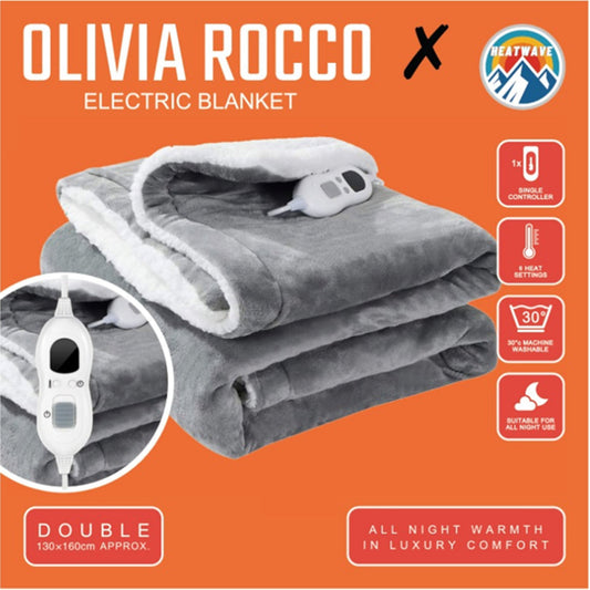OLIVIA ROCCO Double Layer Electric Heated Throw Blanket Grey With Adjustable Heat Settings And Overheat Protection For Home Use