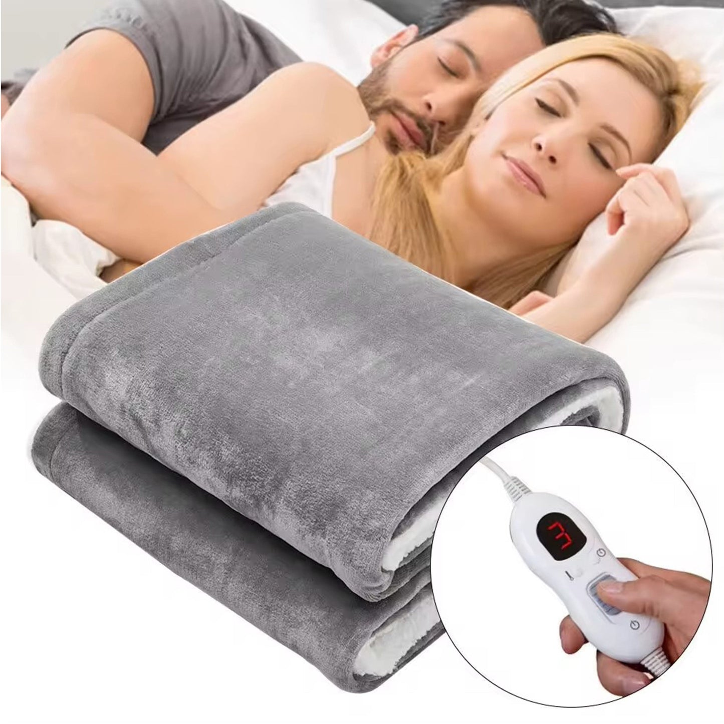 OLIVIA ROCCO Double Layer Electric Heated Throw Blanket Grey With Adjustable Heat Settings And Overheat Protection For Home Use