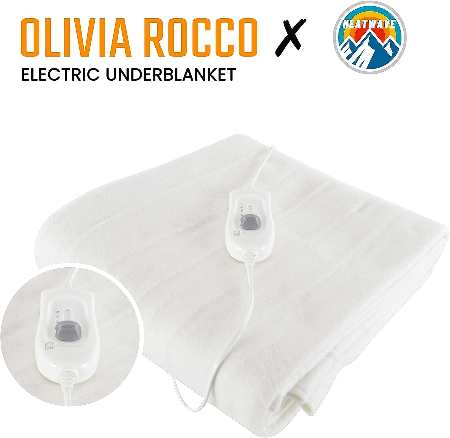OLIVIA ROCCO Electric Heated Underblanket With 3 Heat Settings Overheat Protection Sizes Single Double King Ultra Soft For All Night Comfort