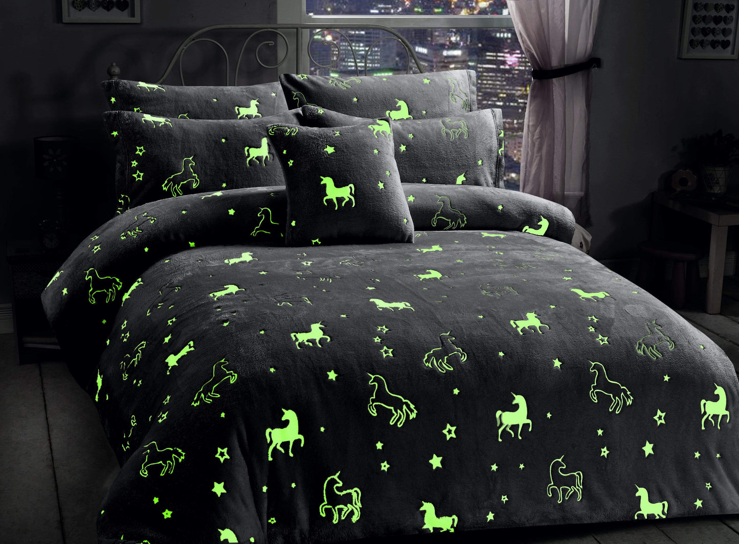 Unicorn Glow In The Dark Teddy Duvet Set Pink For Kids