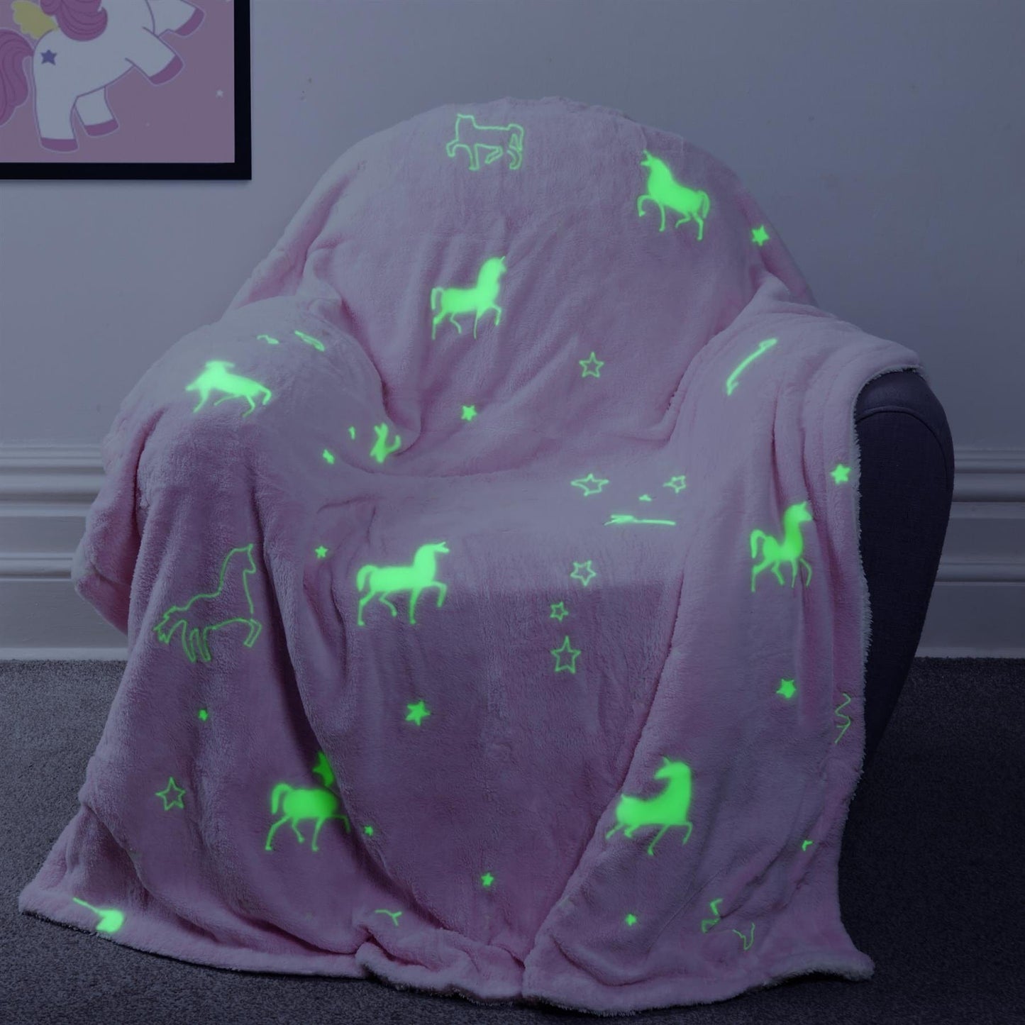 Unicorn Glow In The Dark Teddy Duvet Set Pink For Kids