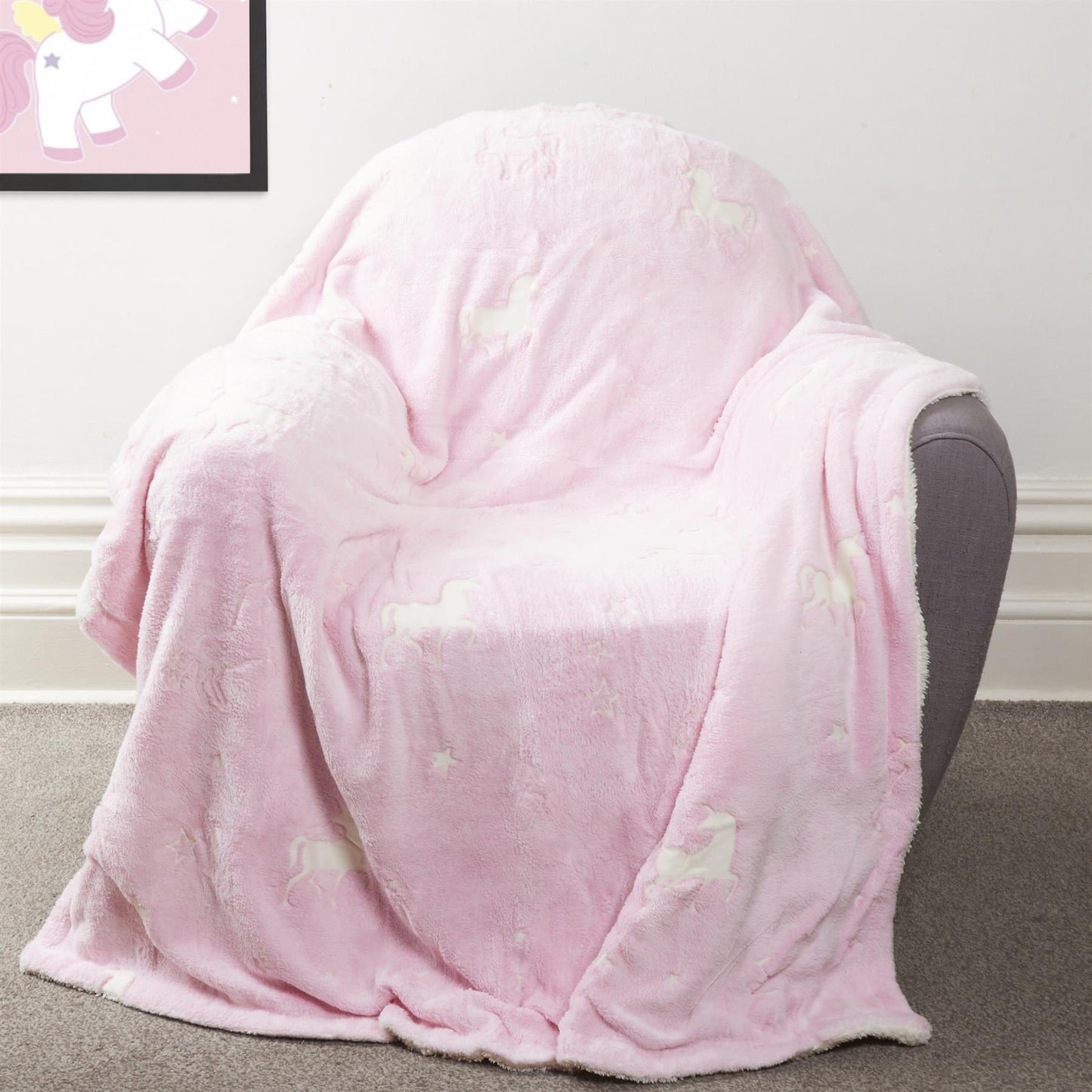 Unicorn Glow In The Dark Teddy Duvet Set Pink For Kids