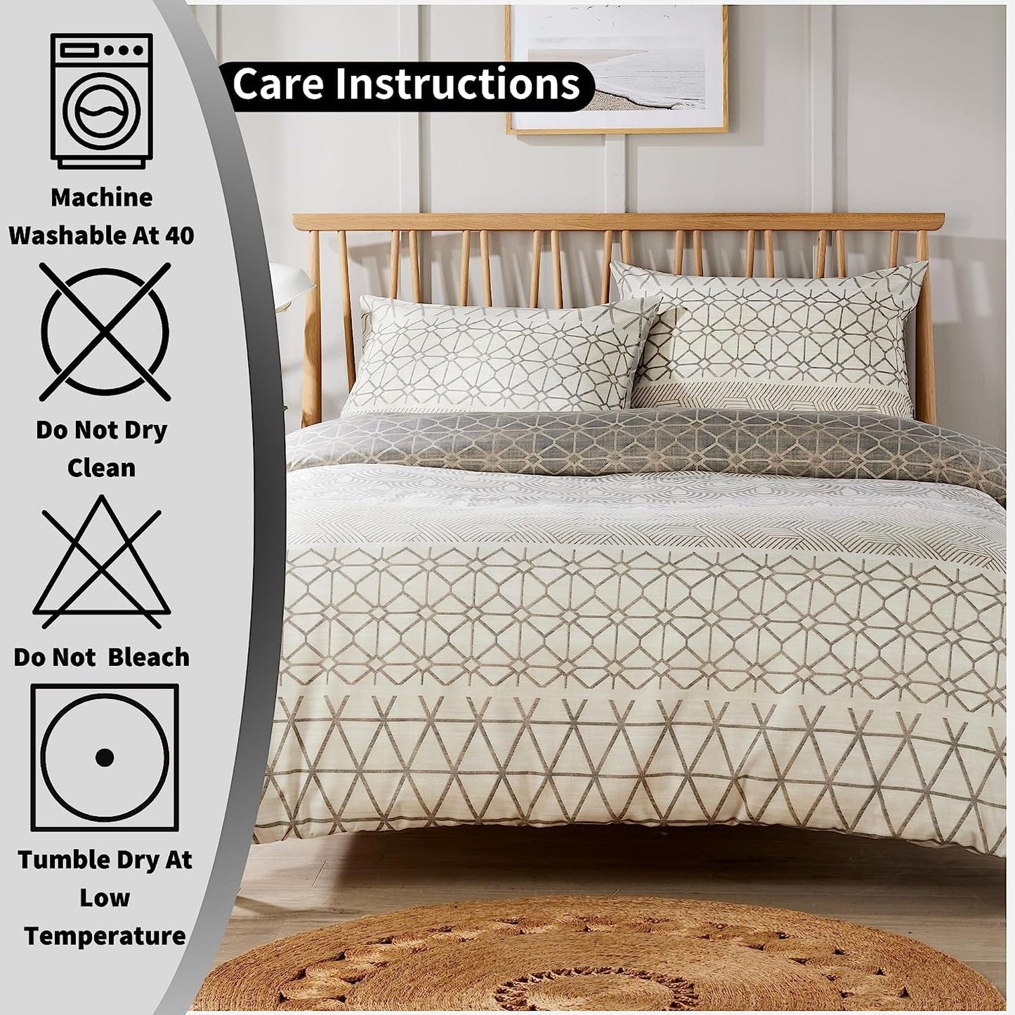 OLIVIA ROCCO Versailles Natural Floral Reversible Quilted Polyester Blend Duvet Cover Set With Button Closure Single Double King Sizes