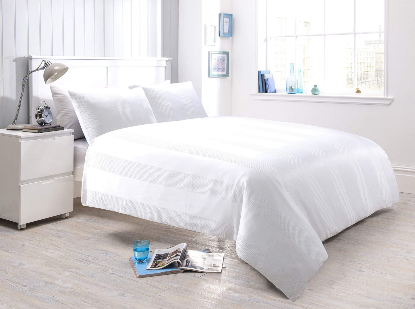 OLIVIA ROCCO Waffle Stripe Handwoven Jacquard Cotton Rich Duvet Cover Set Multiple Sizes Available In Various Colours Designed In England
