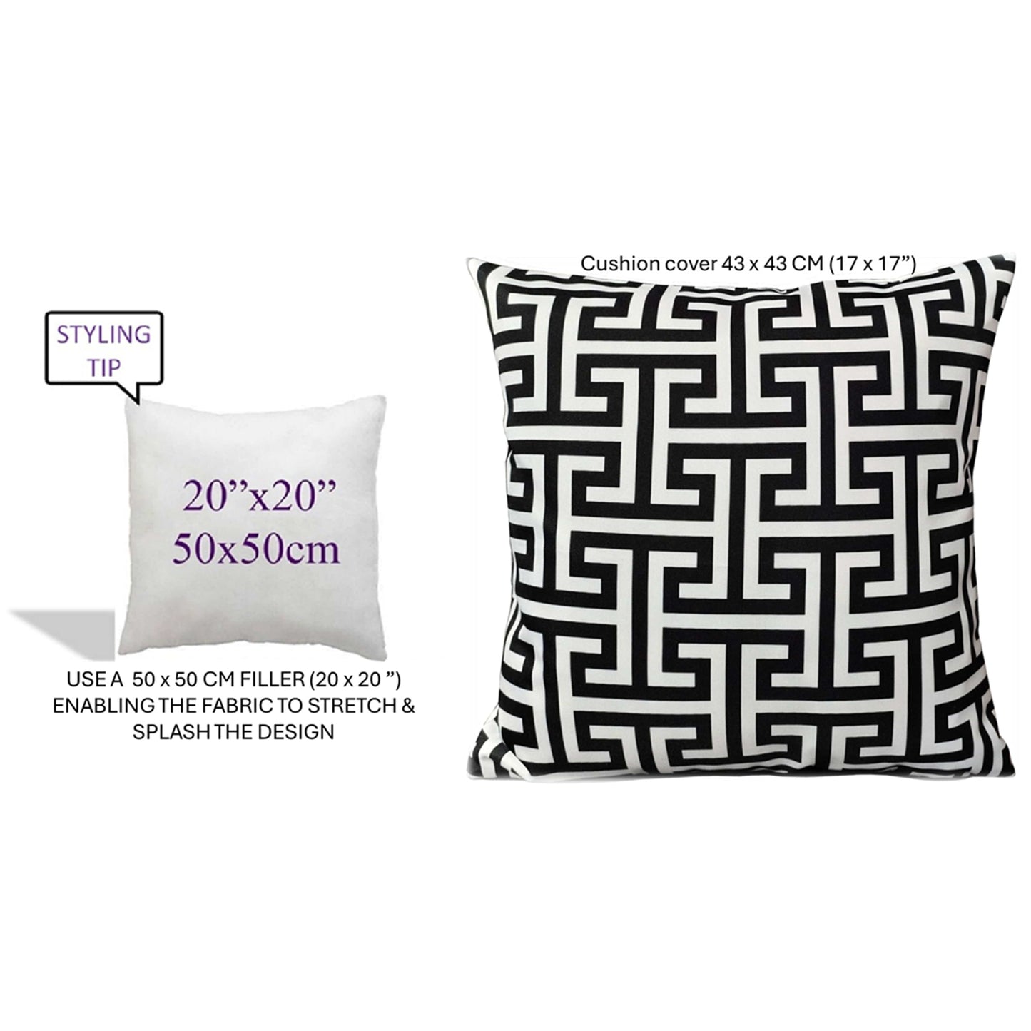 OLIVIA ROCCO Milano Black Waterproof Cushion Covers 43x43 cm Reversible Breathable Indoor Outdoor Use Decorative Patio Garden Sofa Bed Chair