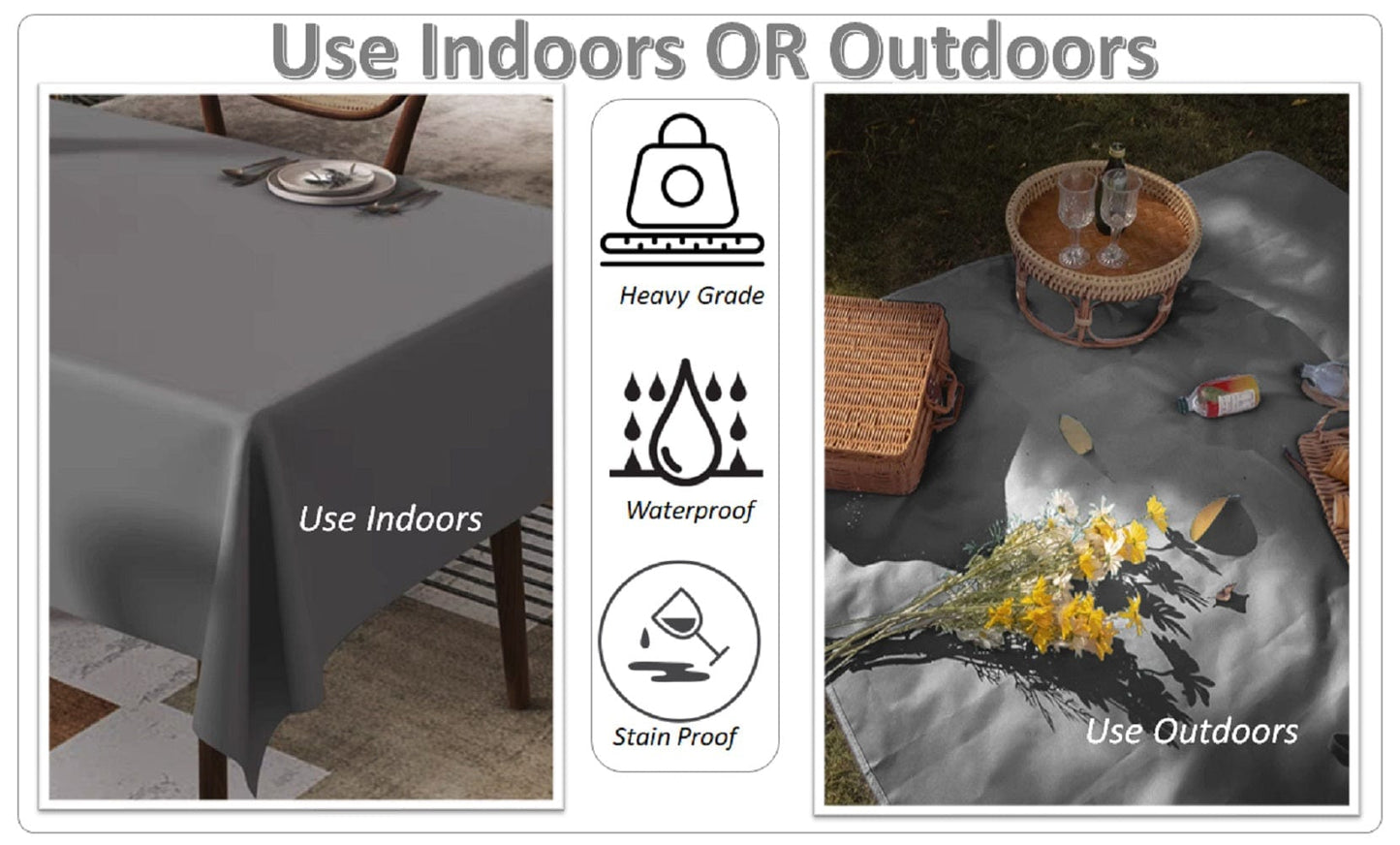 OLIVIA ROCCO Waterproof Rectangular Polyester Tablecloth 145x200cm Stain Resistant Wipe Clean Indoor Outdoor Kitchen Dining