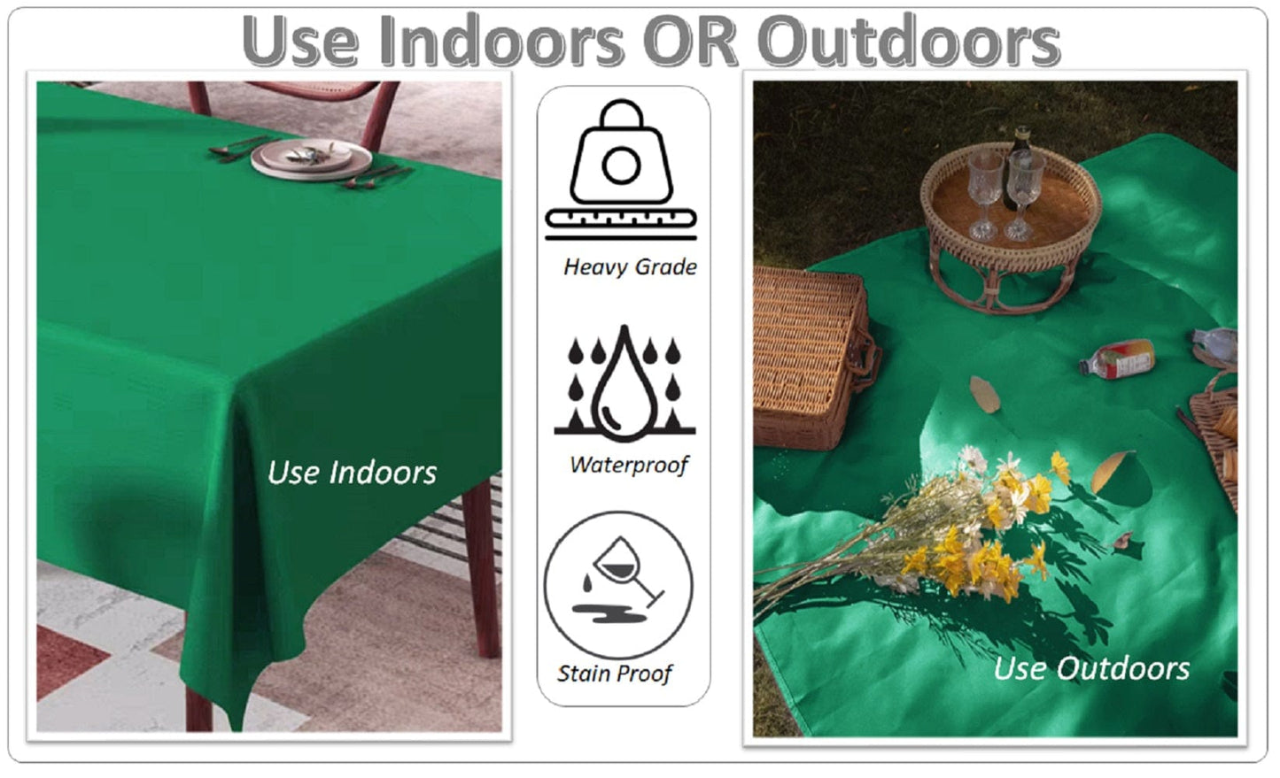 OLIVIA ROCCO Waterproof Rectangular Polyester Tablecloth 145x200cm Stain Resistant Wipe Clean Indoor Outdoor Kitchen Dining