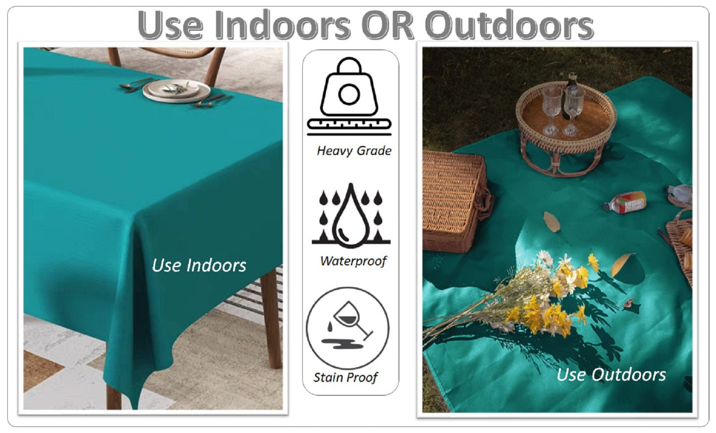 OLIVIA ROCCO Waterproof Rectangular Polyester Tablecloth 145x200cm Stain Resistant Wipe Clean Indoor Outdoor Kitchen Dining