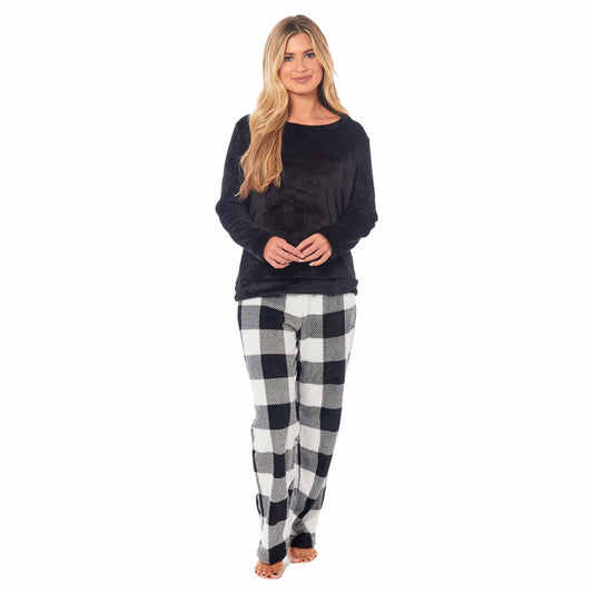 OLIVIA ROCCO Womens Buffalo Check Fleece Ultra Soft Pajama Set Long Sleeve Top And Bottoms Cozy Winter Lounge Wear Various Sizes